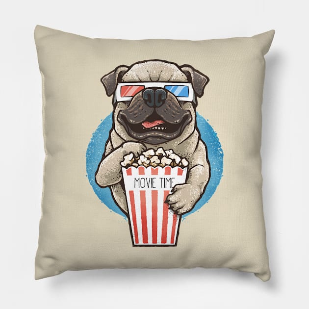 Its Pug Movie time Pillow by FunkyHusky