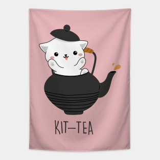 Kit-Tea Funny Cat Lover Gift Cute White Cat, Tea Tapestry