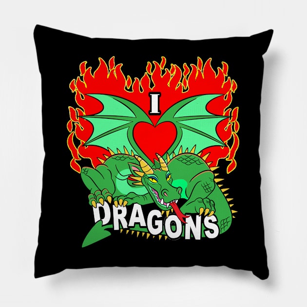 I Heart Dragons Pillow by Toonicorn