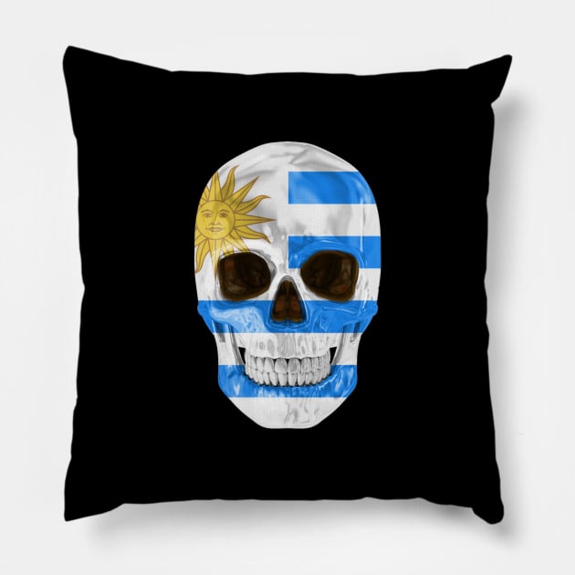 Uruguay Flag Skull - Gift for Uraguyan With Roots From Uruguay Pillow by Country Flags