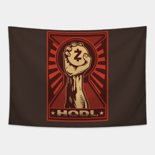 HODL Zcash Coin: Propaganda style triumphant fist clutching a Zcash coin Tapestry