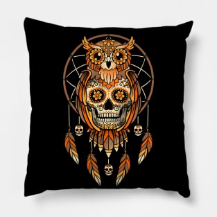 Calavera owl dreamcatcher Pillow