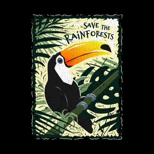 Toucan - Save the Rainforests - Vintage Style by bangtees