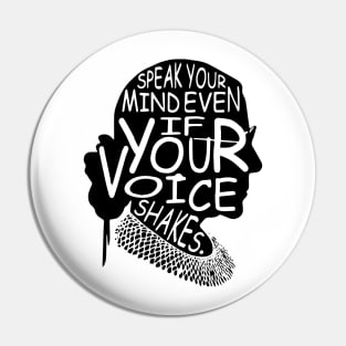 "Speak Your Mind Even If Your Voice Shakes." Ruth Bader Ginsburg Text Design Pin