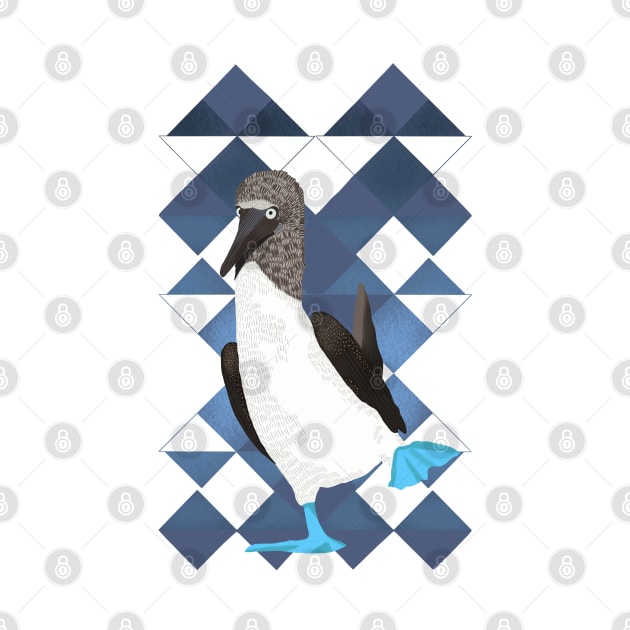 Blue Footed Booby Bird Blue Geometric by Suneldesigns