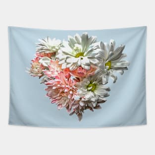 Daisies and Pink Chrysanthemums Heart Tapestry