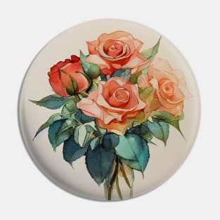 Coral pink Bouquet of Roses Pin