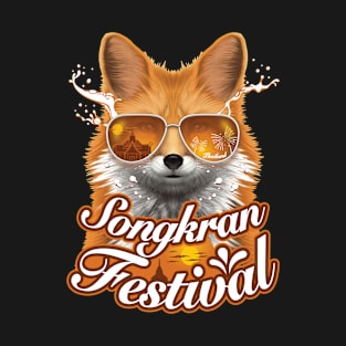 Songkran festival Thailand summer fox tourist wear sunglasses water splash T-Shirt