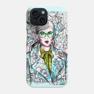 Woman Wearing Glasses in a Floral Pattern. Phone Case