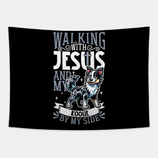 Jesus and dog - Australian Koolie Tapestry