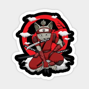 Ninja Cat Japanese Samurai Katana Ninja Kitty Kawaii Graphic Magnet