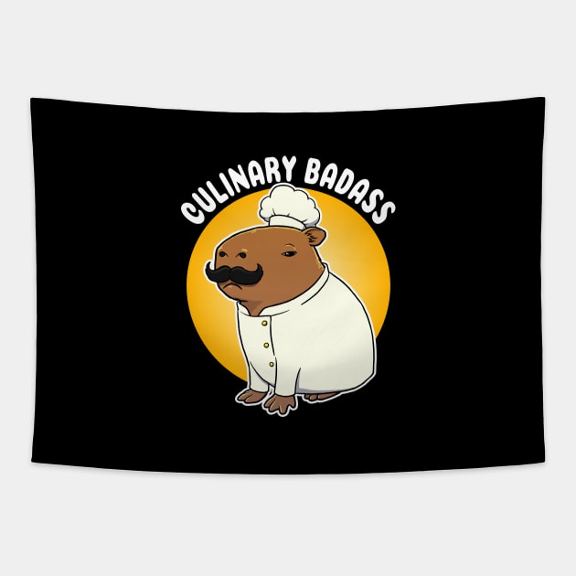 Culinary Badass Capybara Cartoon Tapestry by capydays