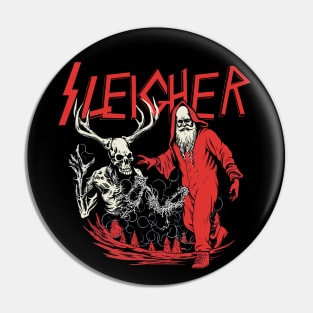 Sleigher Dark Santa Illustration Tee - Unleash Metal Holiday Vibes Pin