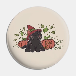Black Autumn Pumpkin Cat Pin