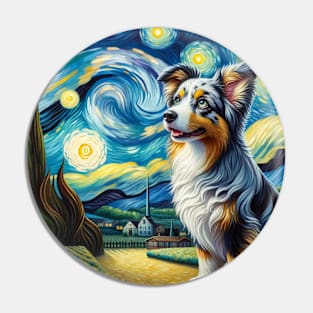 Starry Miniature American Shepherd Dog Portrait - Pet Portrait Pin