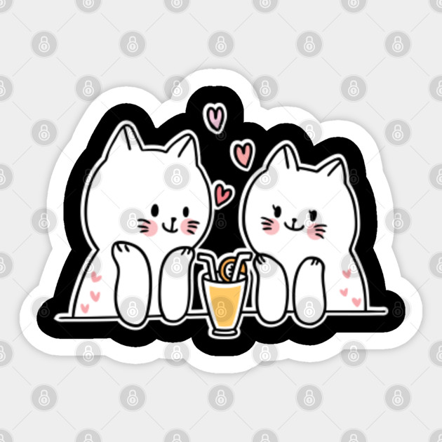 Kawaii White Cats Lover Kissing Cat Sticker Teepublic