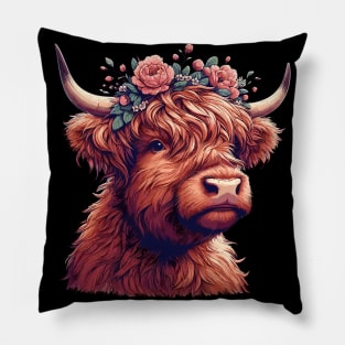 Funny highland cow with flower crown Pillow