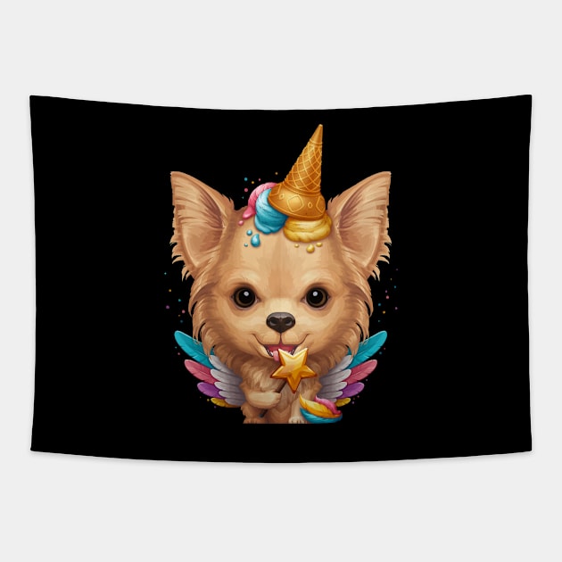 Fawn Long Coat Chihuahua Ice Cream Unicorn Tapestry by stonemask