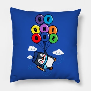 Be Unique Cute Kawaii Penguin Flying With Balloons Pillow