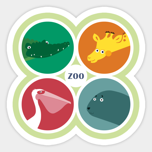 Four friendly zoo animals - Zoo Animals - Sticker | TeePublic Four friendly zoo animals - Zoo Animals - Sticker | TeePublic