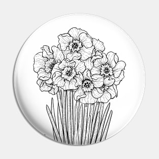 Daffodil bouquet in black and white Pin