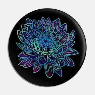 Colorful chrysanthemum or Mums flower drawing - faded light blue and green with dark purple petals. Pin