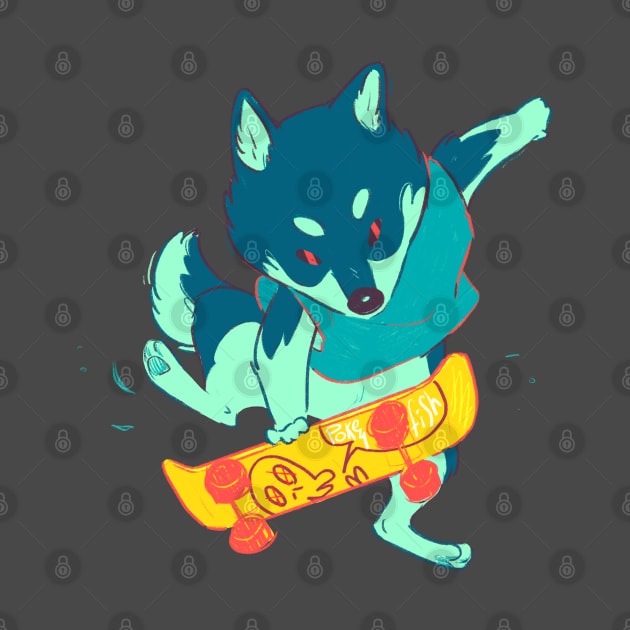 Skater Shiba by EricaFeldArt