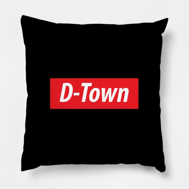 'D-Town' Dallas, Texas, USA white text on red background Pillow by keeplooping