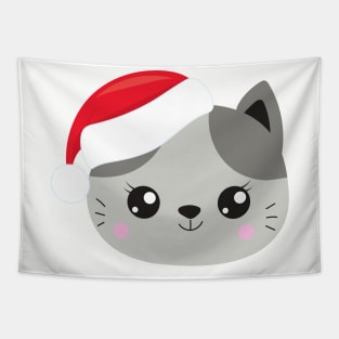 Christmas Cat, Cute Cat, Santa Hat, Cat With Hat Tapestry