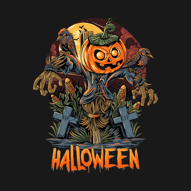 halloween scarecrow pumpkins artwork by drydenshops