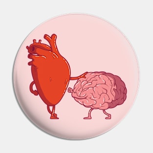 Head vs Heart // Funny Heart versus Brain Cartoon Pin