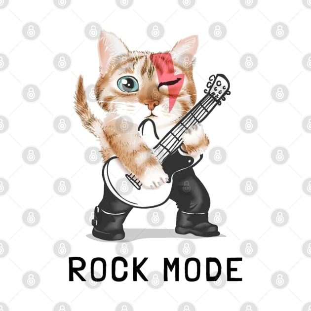 rock mode slogan with cute cat playing guitar by Linna-Rose