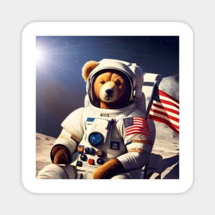 Teddy in a Space suit sitting on a deck chair on the Moon Magnet