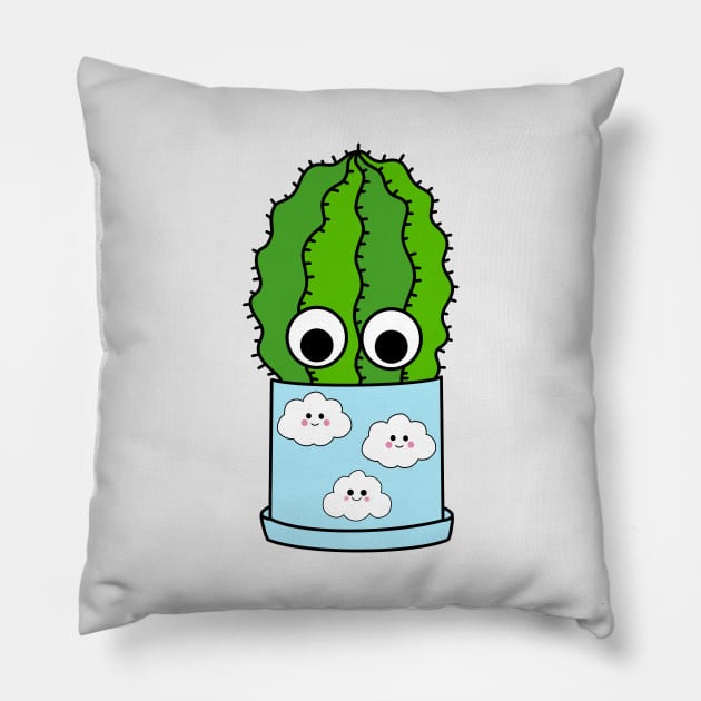 Cute Cactus Design #225: Chunky Cactus In Cute Cloudy Pot Pillow by DreamCactus