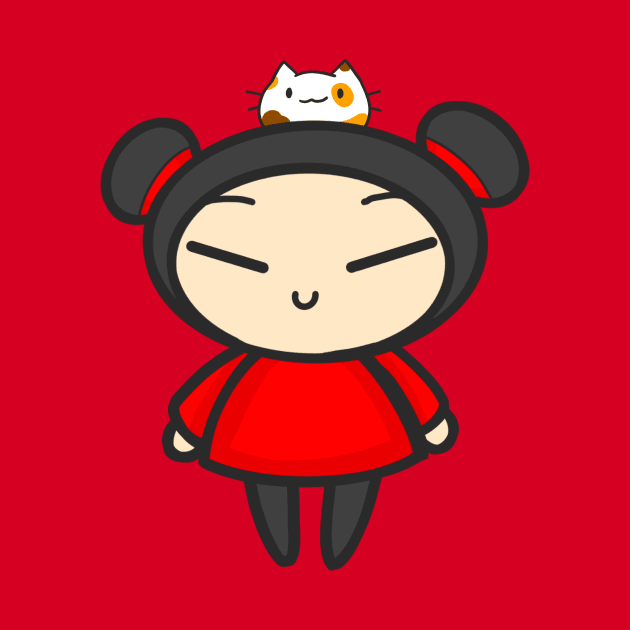 Pucca with a Cat by aishiiart