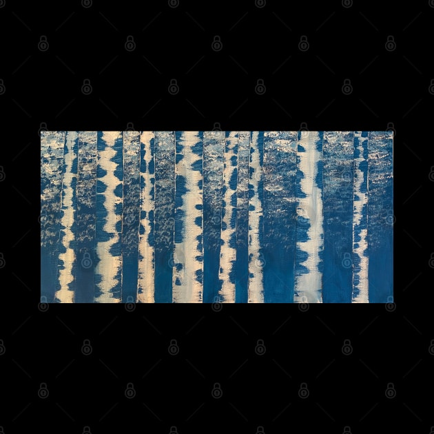 Winter White Birch Trees on Blue Background by J&S mason