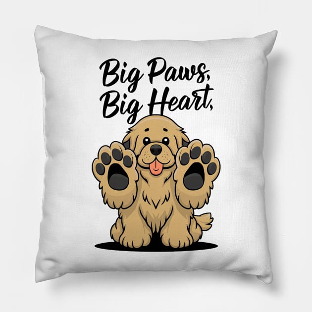 Big Paws Big Heart Cute Newfoundland Dog Funny Pillow by Sniffist Gang