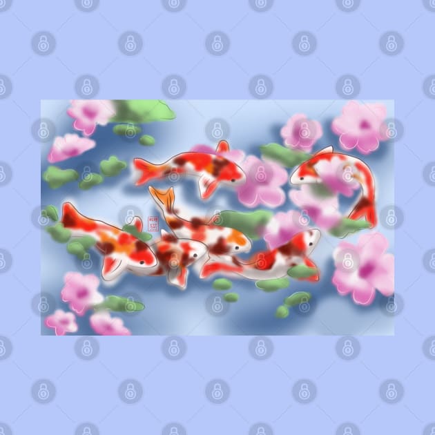 Cherry blossoms and koi carp in purple water by cuisinecat
