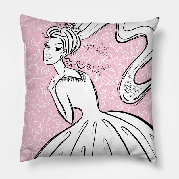 Girl in a White Wedding Dress Pillow by Dani Vittz