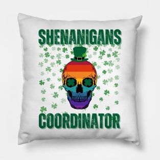 Shenanigans Coordinator - Vintage Skull With Clover Leaves Pillow