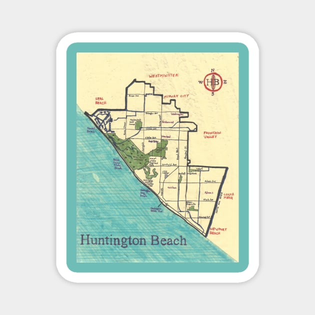 Huntington Beach Magnet by PendersleighAndSonsCartography