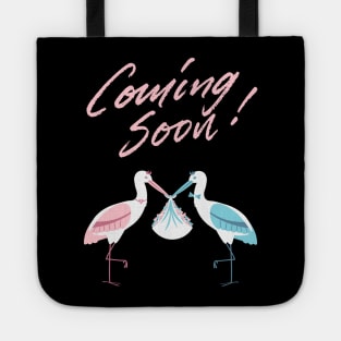 Mother's To Be, New Moms, Baby Announcement Cute, Storks, Coming Soon Design Tote