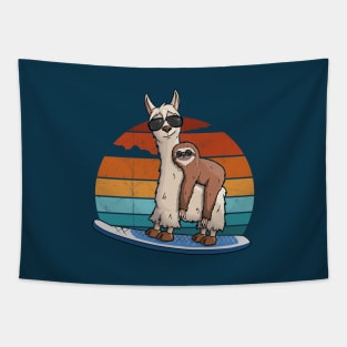 Sloth on Llama Stand Up Paddle Retro Tapestry