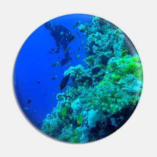 Coral reef and scuba diver Pin