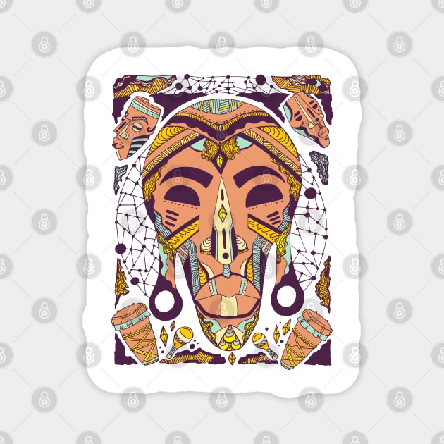 Yellow Pastel Tone Tribal African Mask Magnet by kenallouis