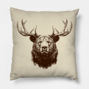 Majestic Beer - Bear Deer Antler Creature for Beer Lovers Pillow