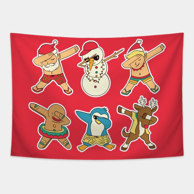 Cute Dabbing Christmas Characters // Dabbing Santa, Snowman, Rudolph, Elf and more Tapestry by SLAG_Creative