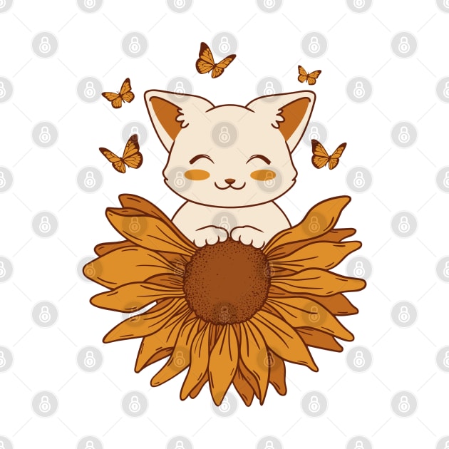 Kitten, Sunflower and Butterflies by Bruno Pires