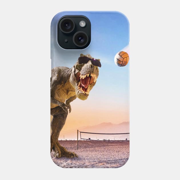 Funny T-Rex Dinosaur Playing Volleyball Phone Case by Random Galaxy