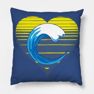 Blue ocean wave lover, sunset heart. Surf and sea waves lover gift Pillow